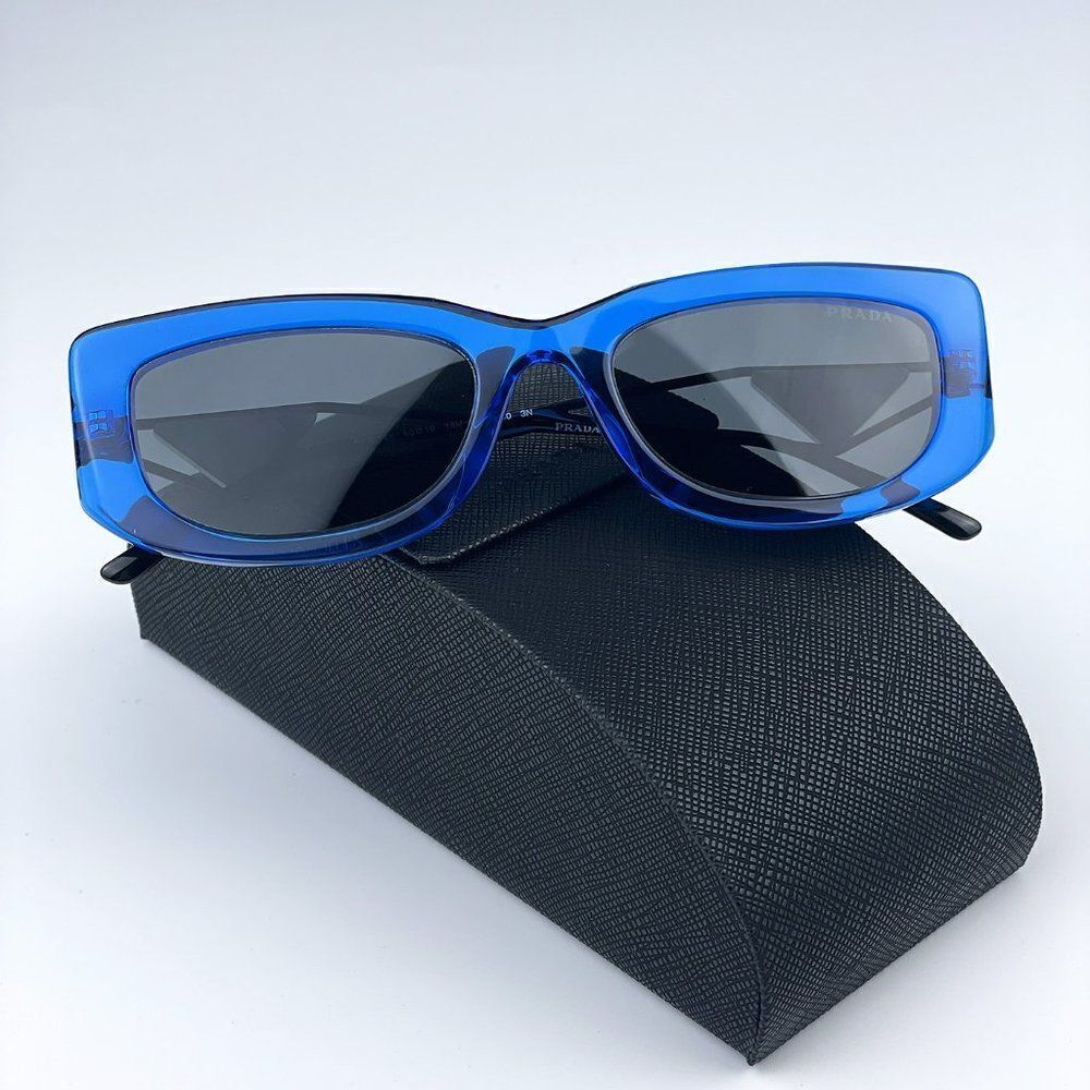 NEW Prada PR14YS 18M5S0 Crystal Electric Blue Grey Rectangle Women Sunglasses - Picture 2 of 11
